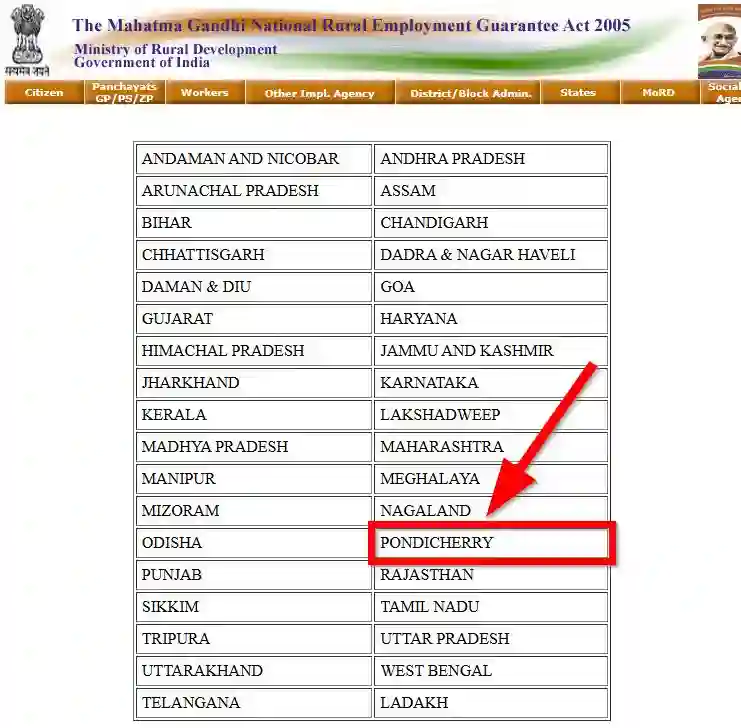 Pondicherry NREGA Job Card State Wise 2026